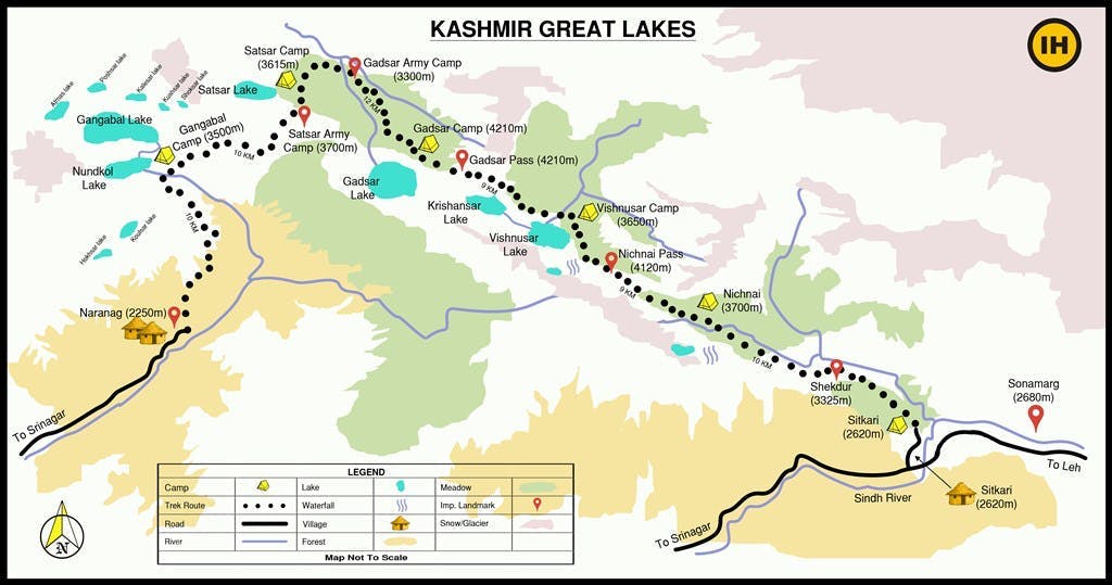 Kashmir Great Lakes trek map