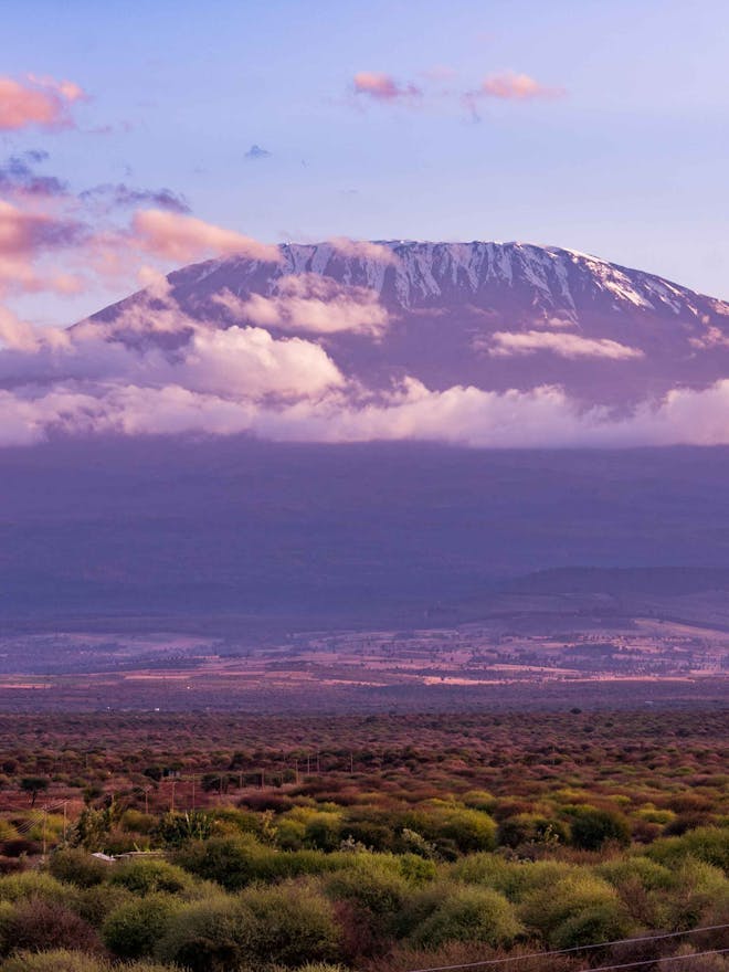 Portrait view of Mount Kilimanjaro among clouds