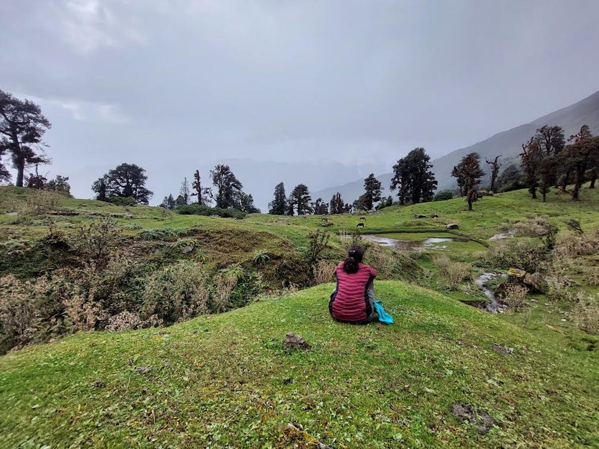 Navya enjoying the sceneries during the trek 