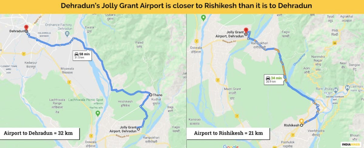 Distance from Jolly Grant Airport